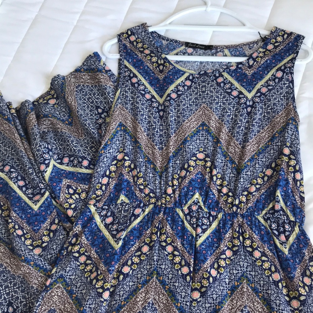 Blue multi patten chevron maxi dress